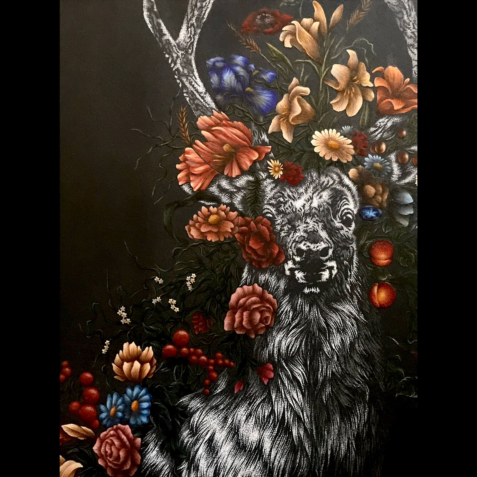 日本画家堤進の平面ポップアート 作品 。ミクストメディア。蝶と棺 日本画家堤進の平面ポップアート 作品 。ミクストメディア。蝶と棺